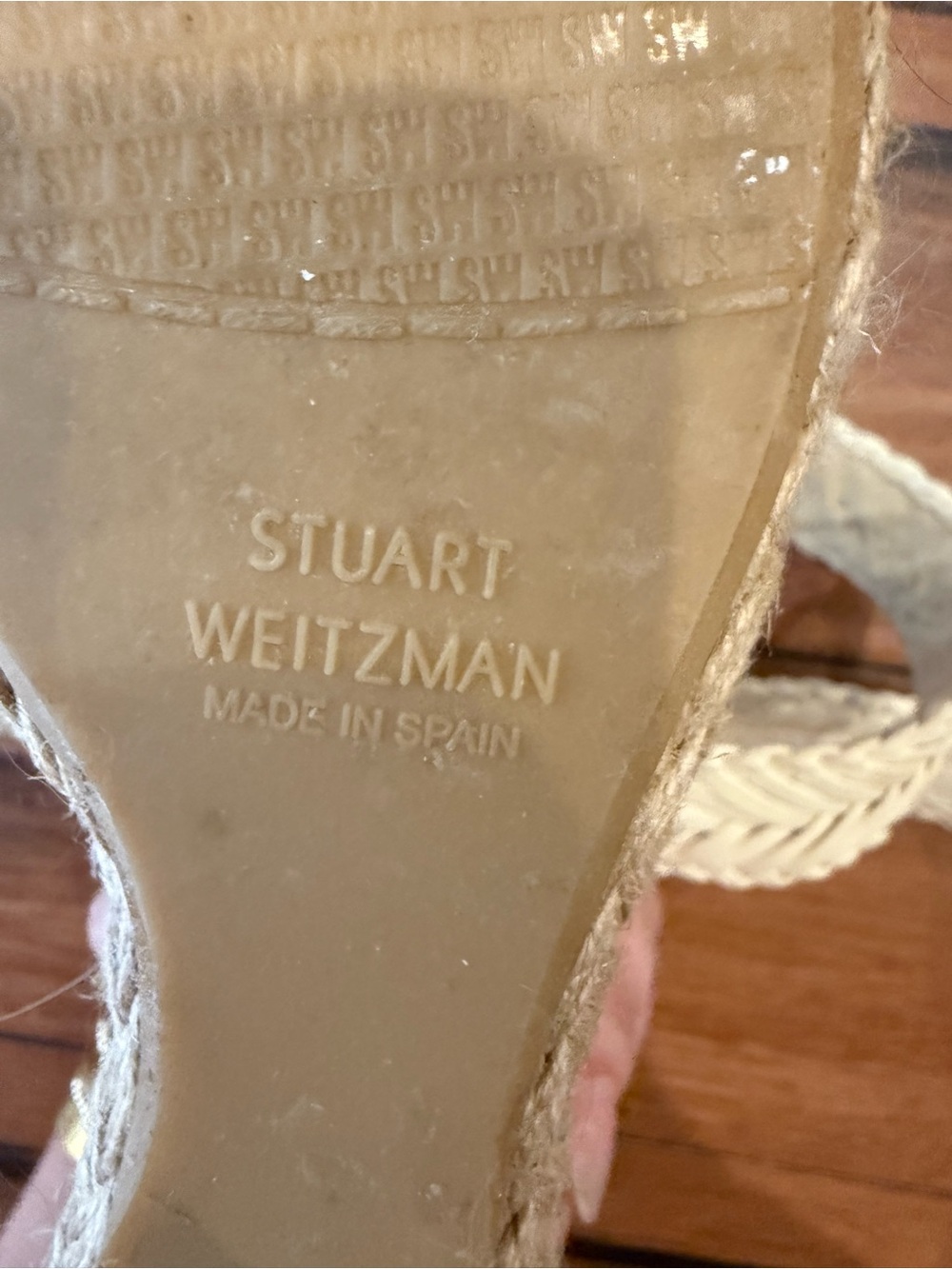 Stuart Weitzman Cream Leather Braided Espadrille Wedge Sandals Size 9 - Picture 3 of 3
